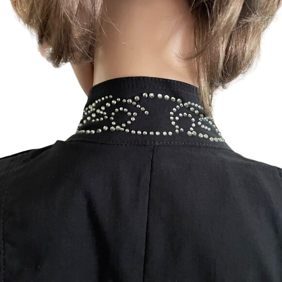 Oh Yes Black Sleeveless Chain Metallic Button Vest Womens L with Rhinestones - Picture 5 of 12